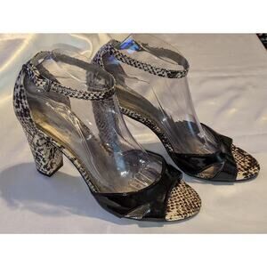 BANDOLINO Isbieal Women's Open Toe Heeled Sandals Ankle Strap Blk White Snake 9M